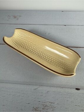 Vintage Pfaltzgraff Village Corn on the Cob Relish Dish #46 Cream Brown Trim
